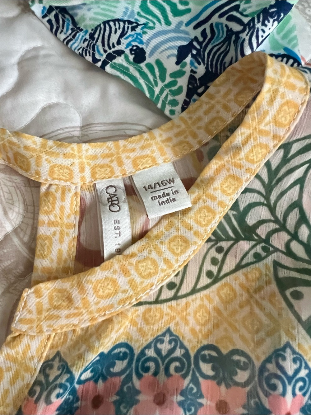 Cato Yellow Printed Sleeveless Top with Teal and Pink Accents